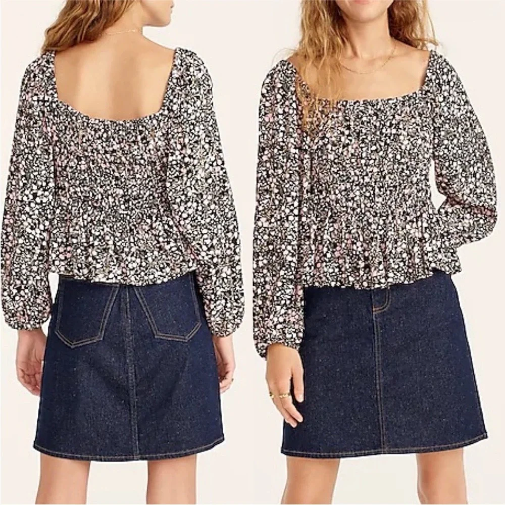 J. Crew Black and Pink Floral Blouse